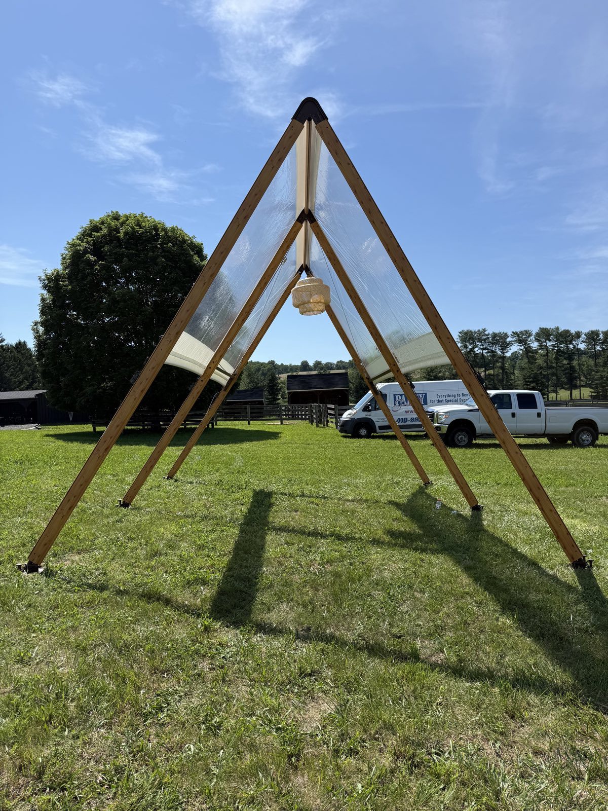 Adena A-frame tent on a farm in daylight