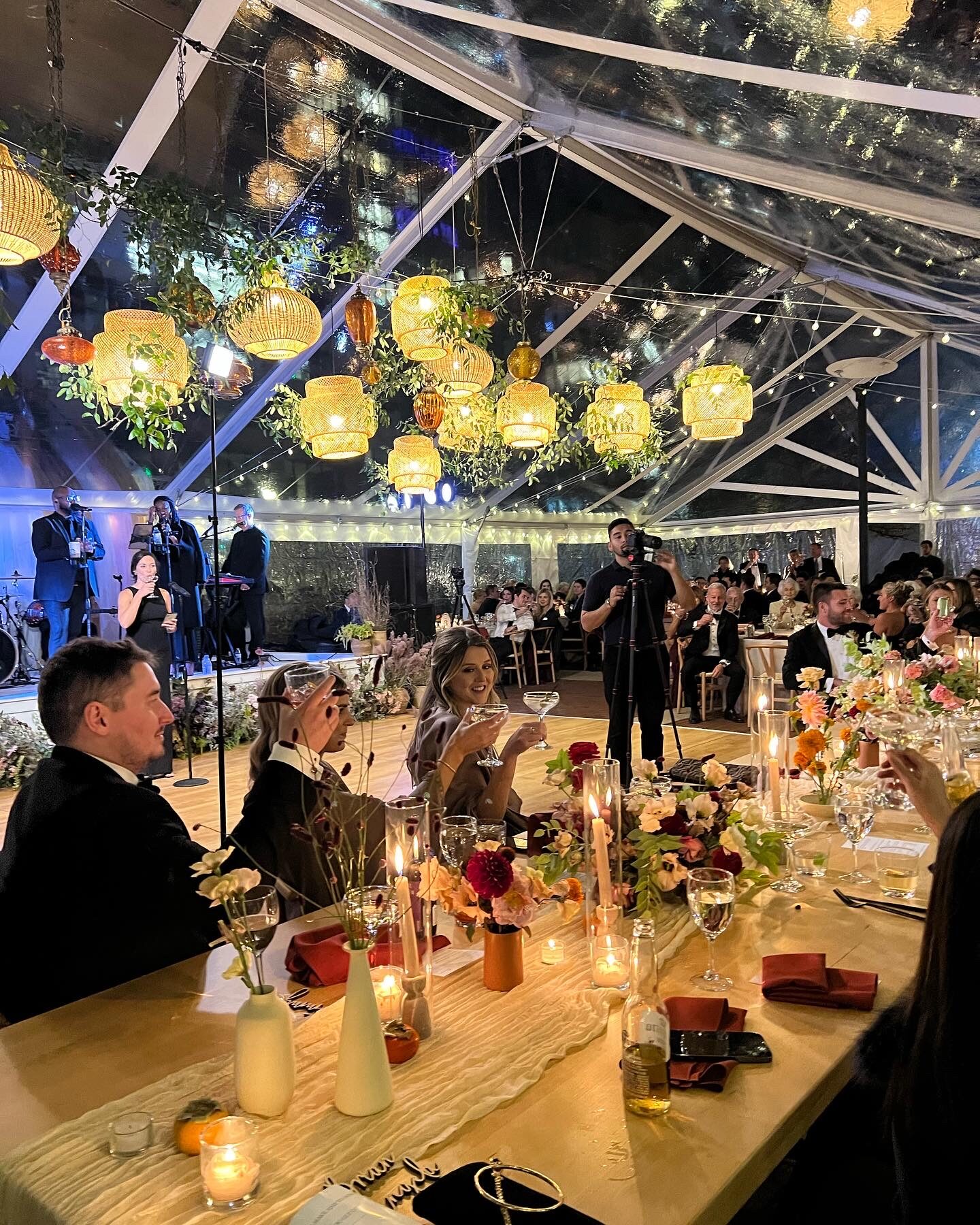 Gala reception under a clear-top tent