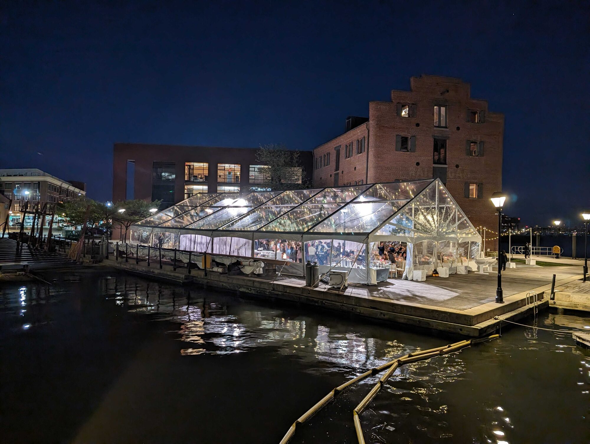Clear-top tent on the Baltimore waterfront