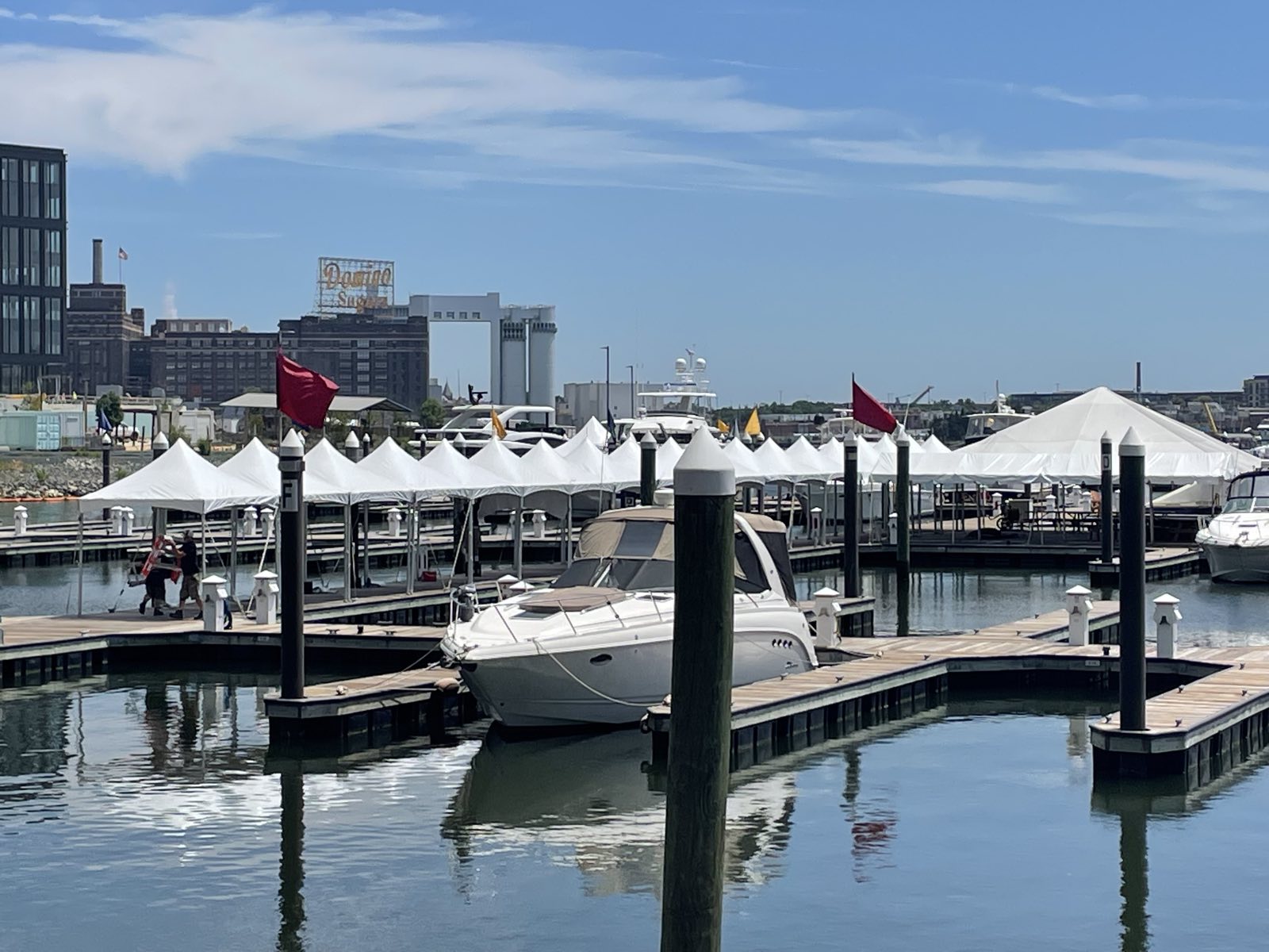 White canopies along marina docks