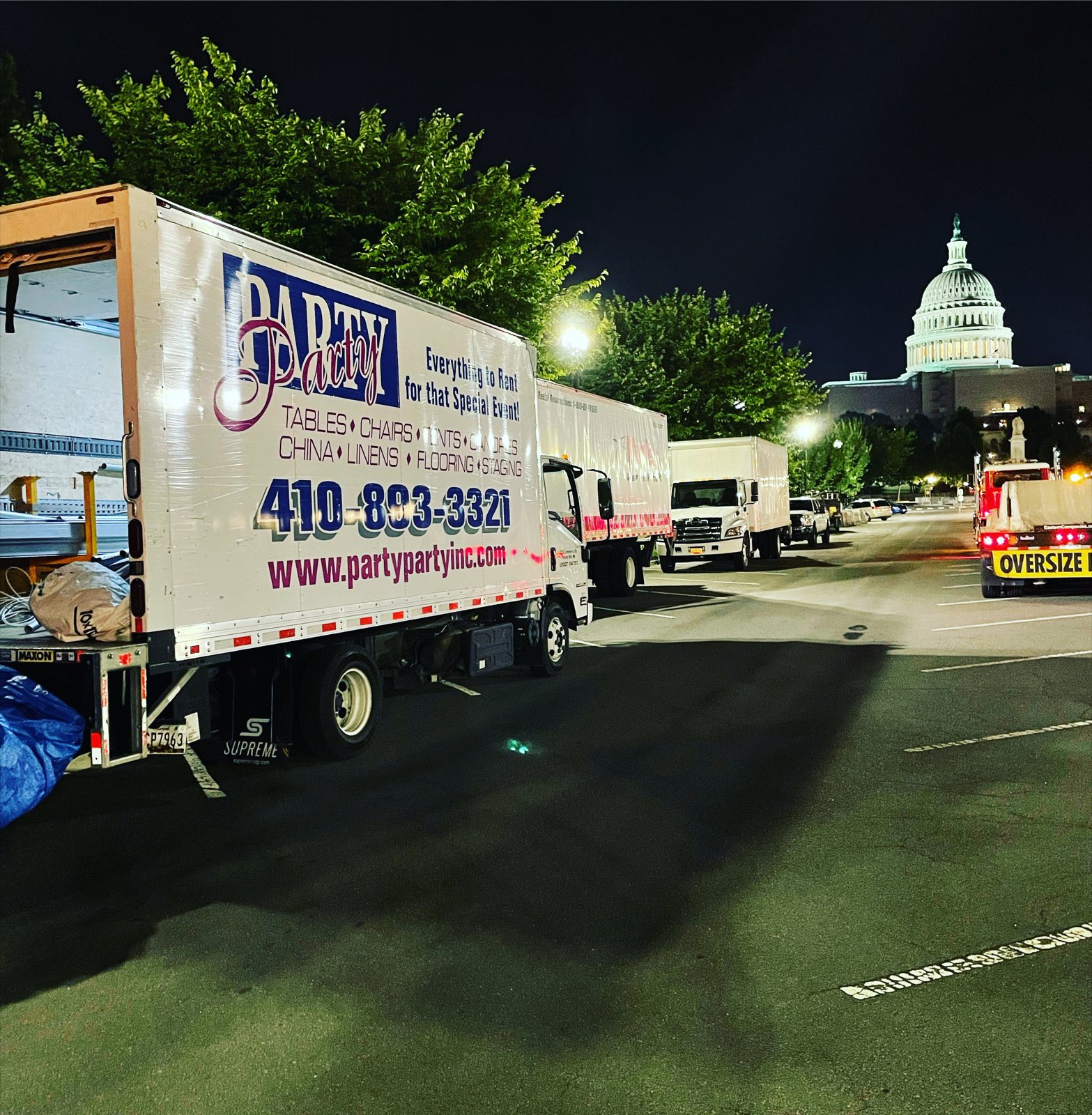 Party Party box truck out on a night delivery