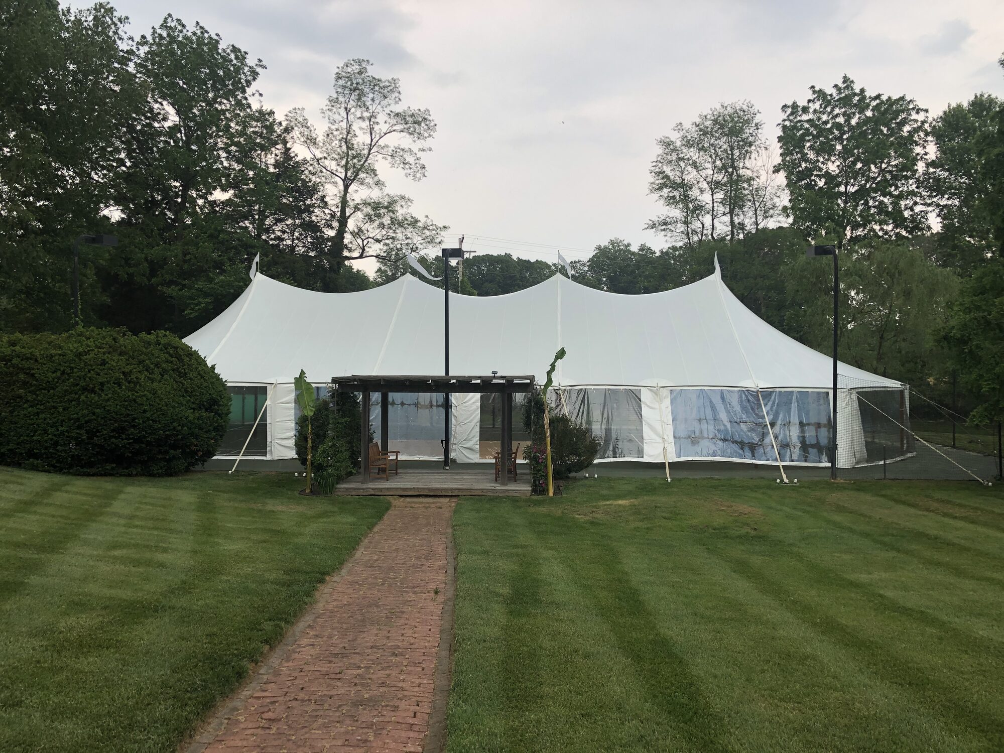 Sailcloth tent with glass door entrance