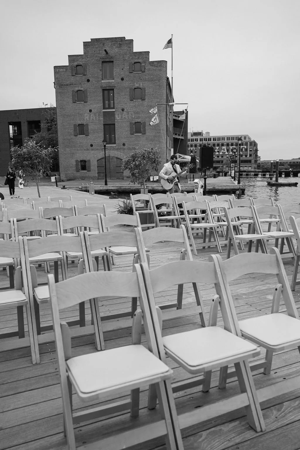 Rows of chairs arranged for a wedding ceremony